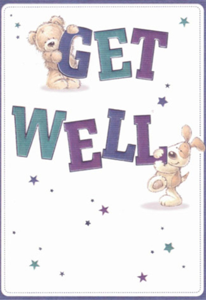 A gentle wave of encouragement flows from this delightful get well card-a piece so emblematic of Bellingham's caring community spirit. At its heart, two whimsical companions-a fluffy bear and a soft-eared puppy-share the task of conveying bright wishes, their playful bond painted with such affection you can almost hear their laughter on a quiet street near Bellingham Green. Around them, starbursts shimmer in blues and purples, mimicking the hopeful sparkle one might spot in a cloudless local sky, suggesting the possibility and positivity we cherish here. The central message, 'Get Well,' is lettered in deep shades of purple and teal, bold and confident yet softened by rounded edges and gentle shading. There's an inviting tactile sense to the illustration: the bear's fur looks as huggable as a stuffed toy gifted from a Florist Bellingham bouquet delivery, while the puppy's droopy ears invite a comforting touch. The pristine ivory backdrop is pure and uplifting, much like the feeling of sunlight streaming into a home along Bellingham Road. Every detail-from expressive faces to starry accents-has the deliberate artistry and heartfelt intent of a bouquet arranged by hand. Together, they create a visual message that radiates cheer and reassurance, making this card a perfect accompaniment to freshly cut flowers in moments when comfort and hope are needed most.