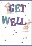 Bursting with joy and gentle comfort, this get well card captures the essence of a thoughtful gesture sent from the heart of Bellingham. The illustration springs to life with a cuddly bear and a playful puppy, each brimming with personality. The bear, its fur rendered in soft caramel with subtle golden highlights, perches at the top of the rich purple 'GET,' its round, friendly face offering quiet encouragement. Below, a floppy-eared pup in creamy beige and cocoa tones balances the vibrant teal 'WELL,' eyes shining with the promise of brighter days. Scattered stars, painted in dreamy hues of sapphire and violet, flicker across a creamy white canvas, much like the first twinklings of dusk over local green spaces. There's a tactile invitation here-the plush fur, velvety puppy ears, and bold, textured lettering feel as comforting as a handcrafted bouquet prepared for delivery to homes on Downham Way or across Bellingham. The whole composition is airy and uplifting, its playful elements harmonising to lift the spirit. Like sending a basket of fresh blooms, this card doesn't just carry a message; it brings with it an air of encouragement and reassurance-renewing hope for recovery with every affectionate detail.